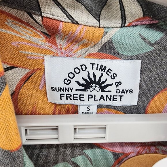 Free Planet Mens S Floral Button Up Shirt Short Sleeve Good Times Sunny Days - Picture 4 of 8